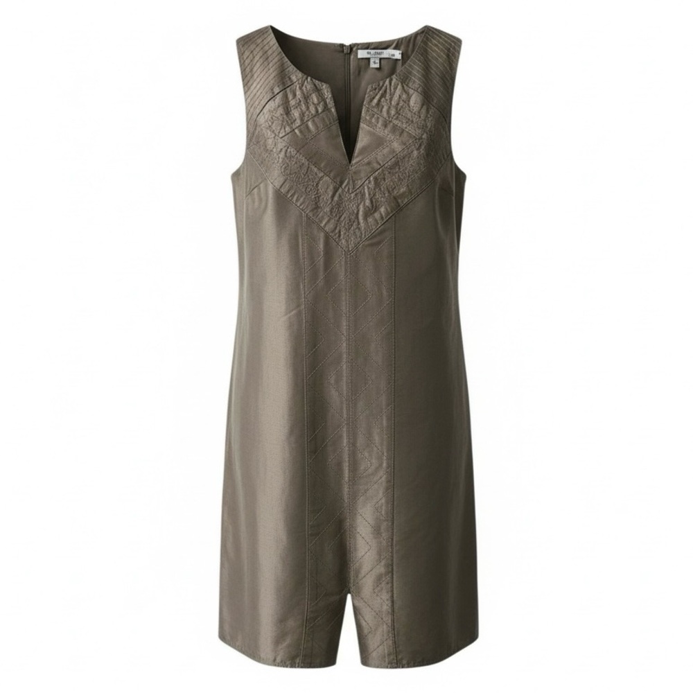 Calypso St. Barth Silk Shift Dress Size XS Taupe Brown Zip Up Mini Notch V Neck